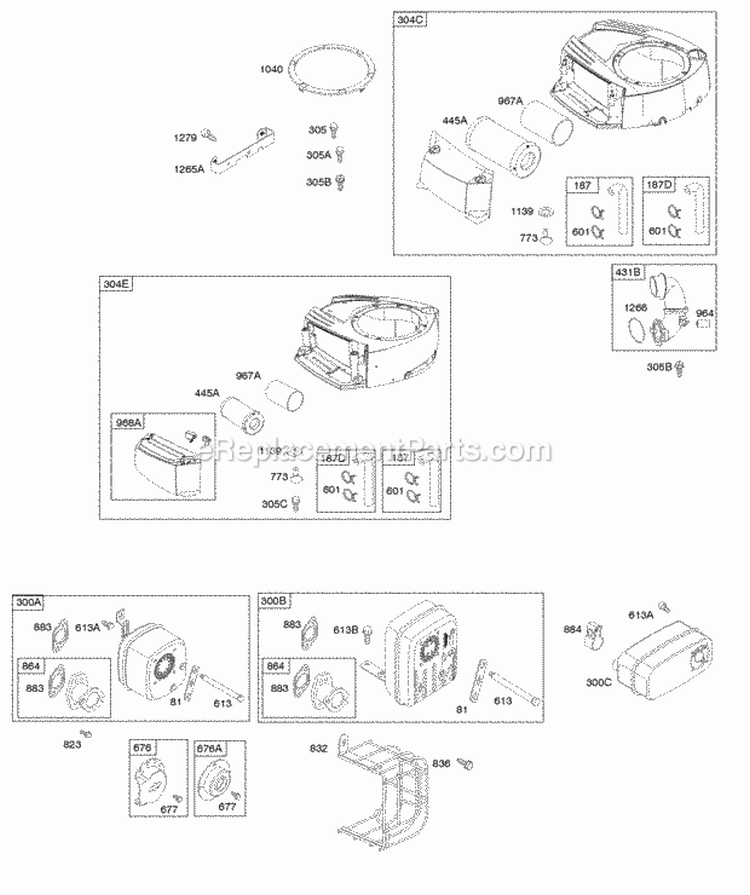 Air Cleaner Blower Housing Exhaust System Fuel Supply Diagram and Parts List for  Briggs and Stratton Engine